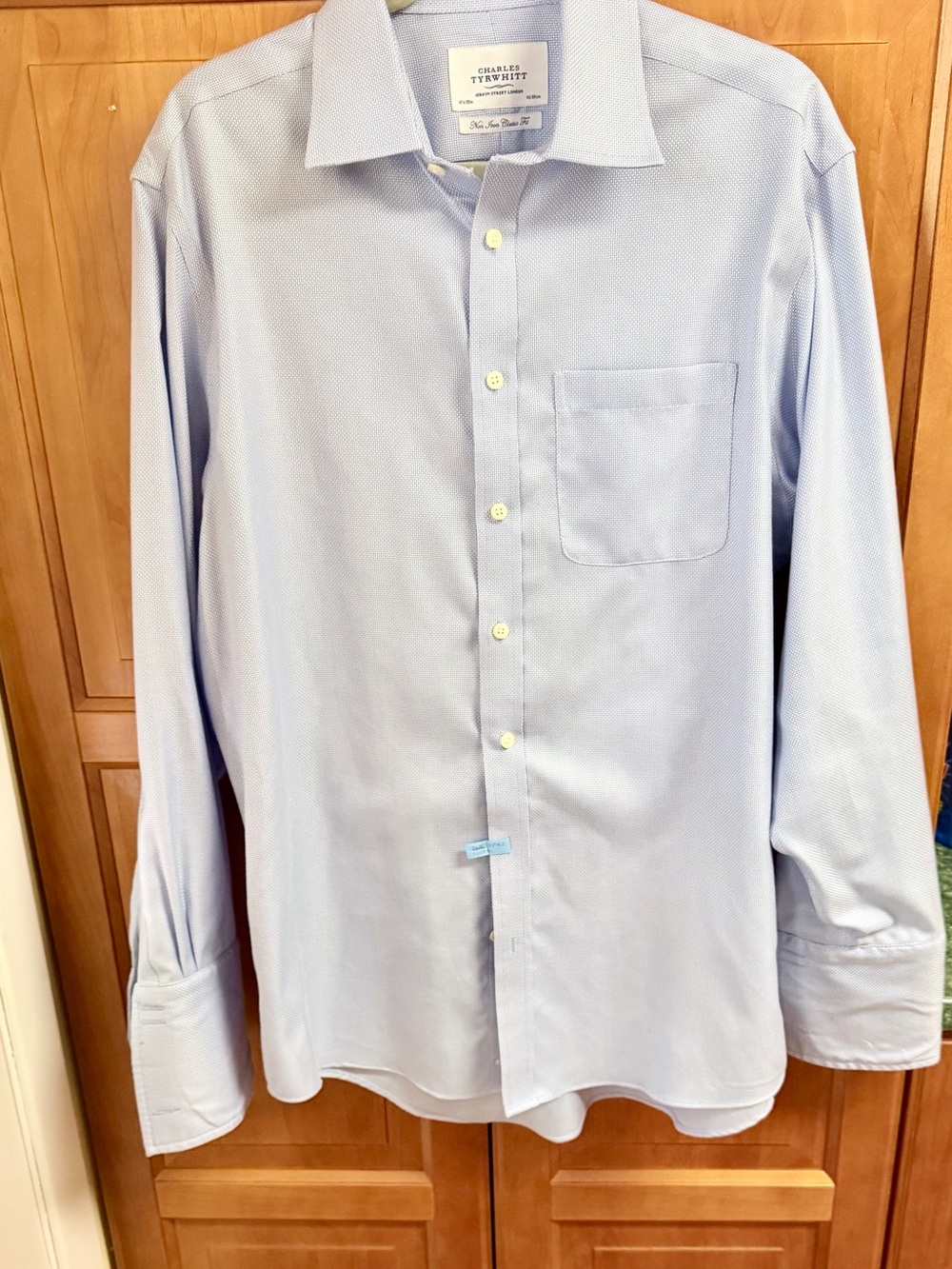 Charles Tyrwhitt Classic Fit Dress Shirt 16.5-35  Blue Basketweave French Cuffs